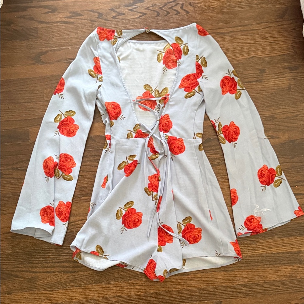 Urban Outfitters Light Blue Floral Tie-Front Romper
